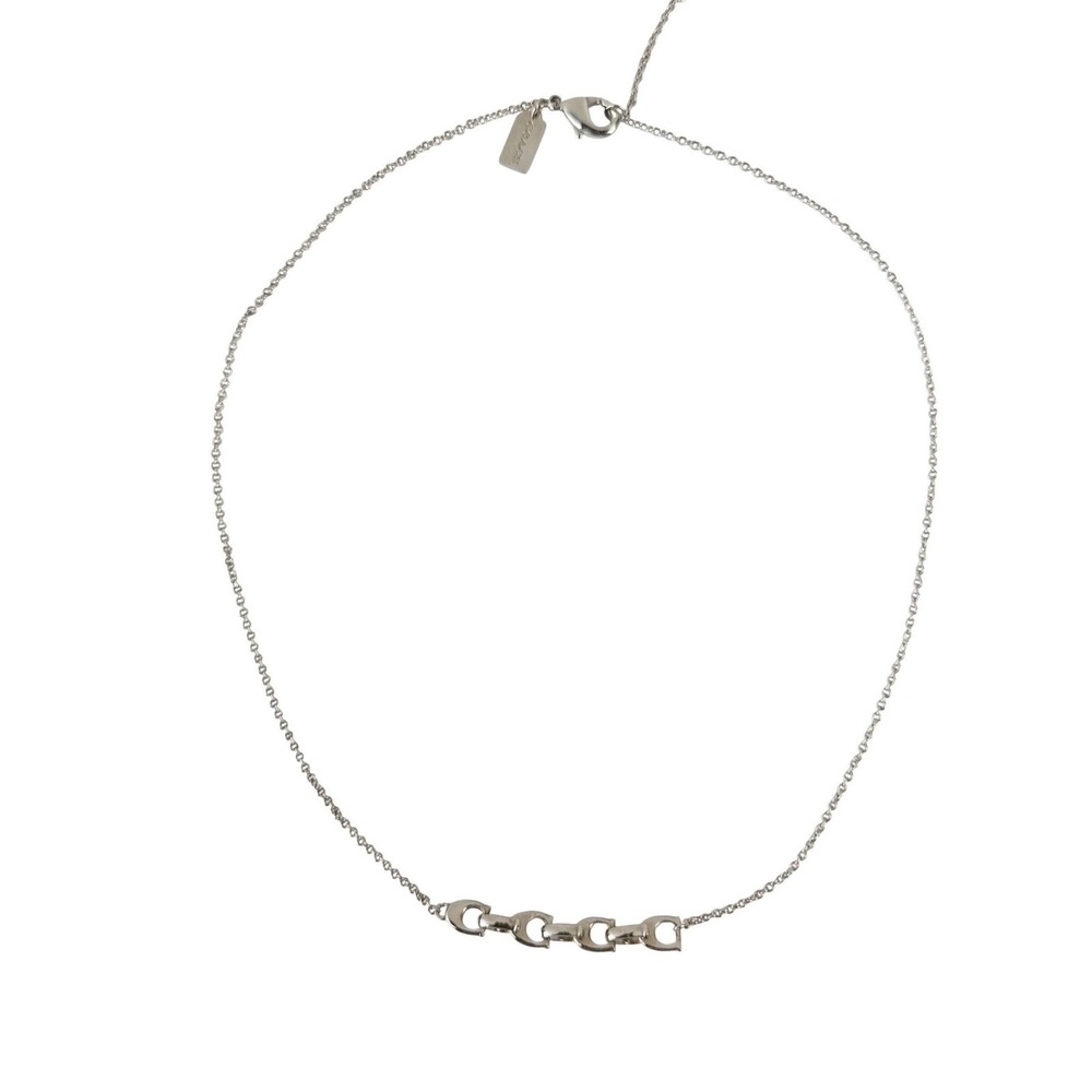 Coach Signature C Link Pendant Necklace Silver Tone Adjustable Lobster Clasp